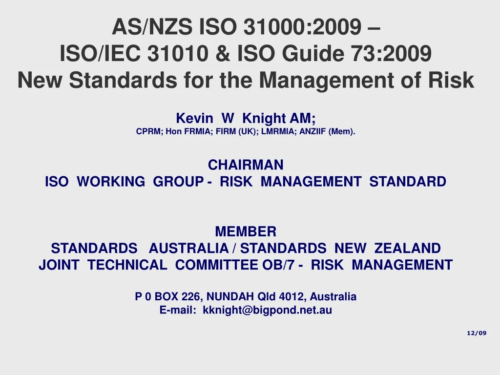 as nzs iso 31000 2009 iso iec 31010 iso guide