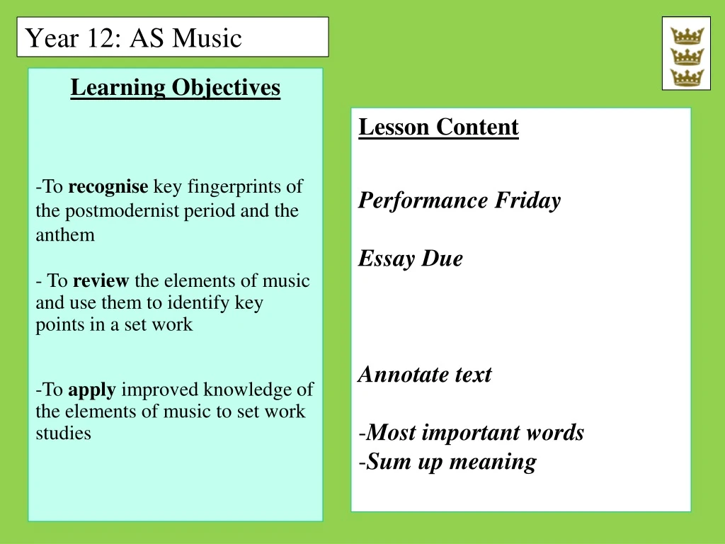 year 12 as music