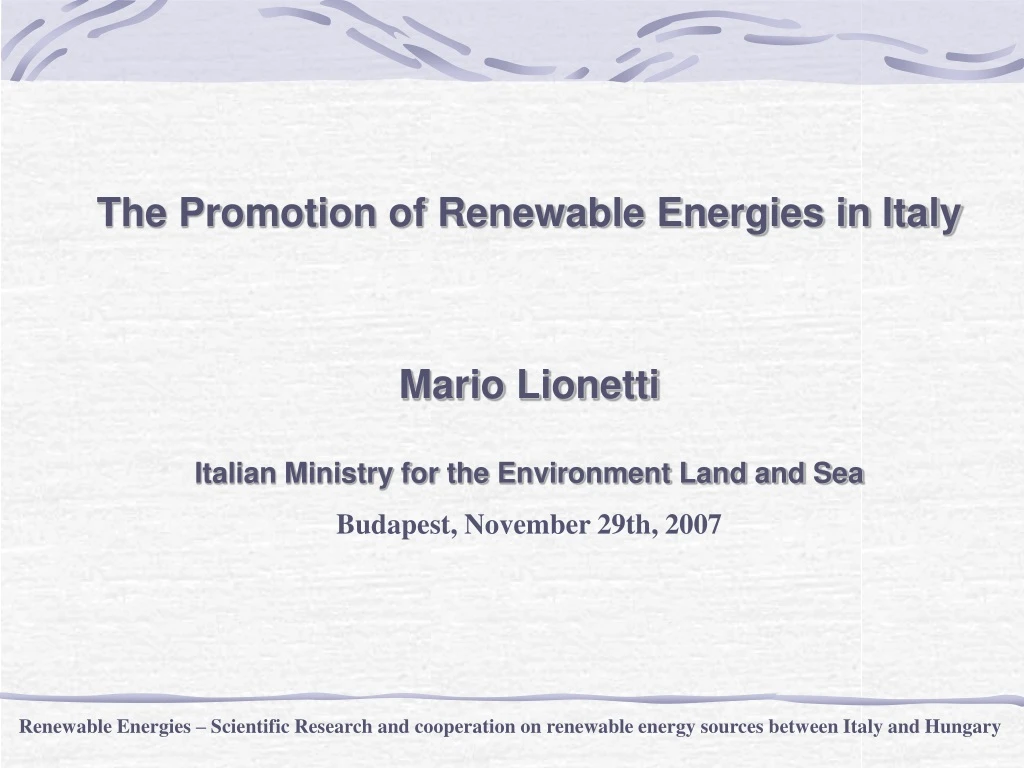the promotion of renewable energies in italy