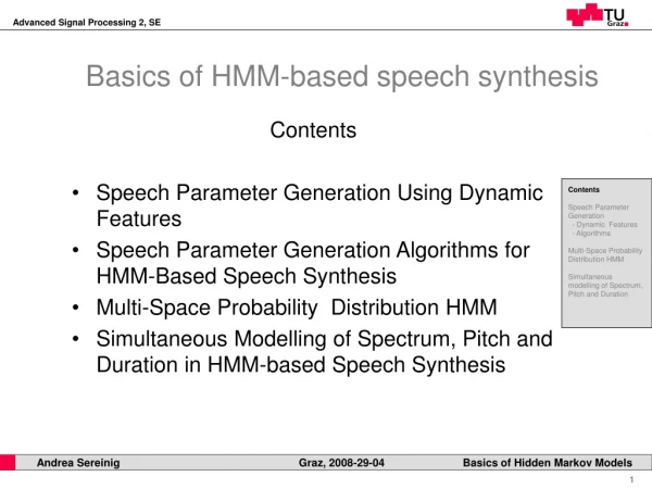 Basics of HMM-based speech synthesis