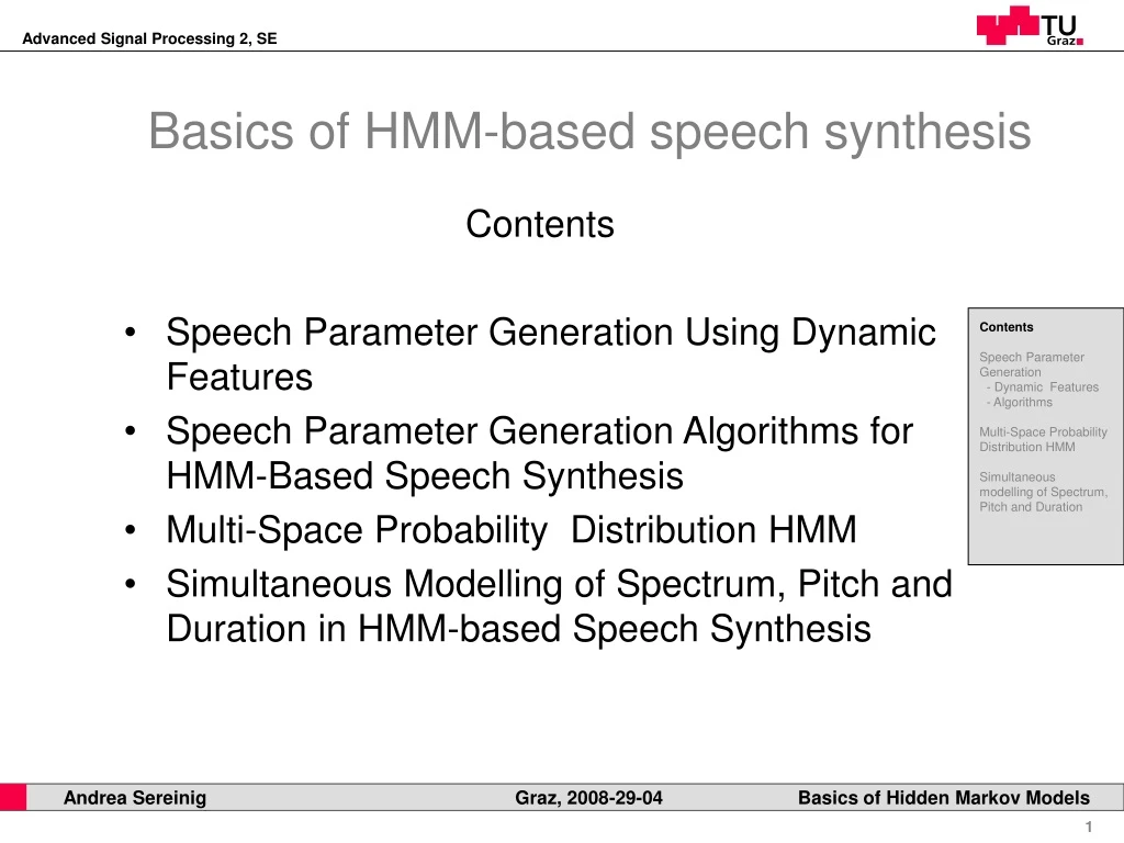 basics of hmm based speech synthesis