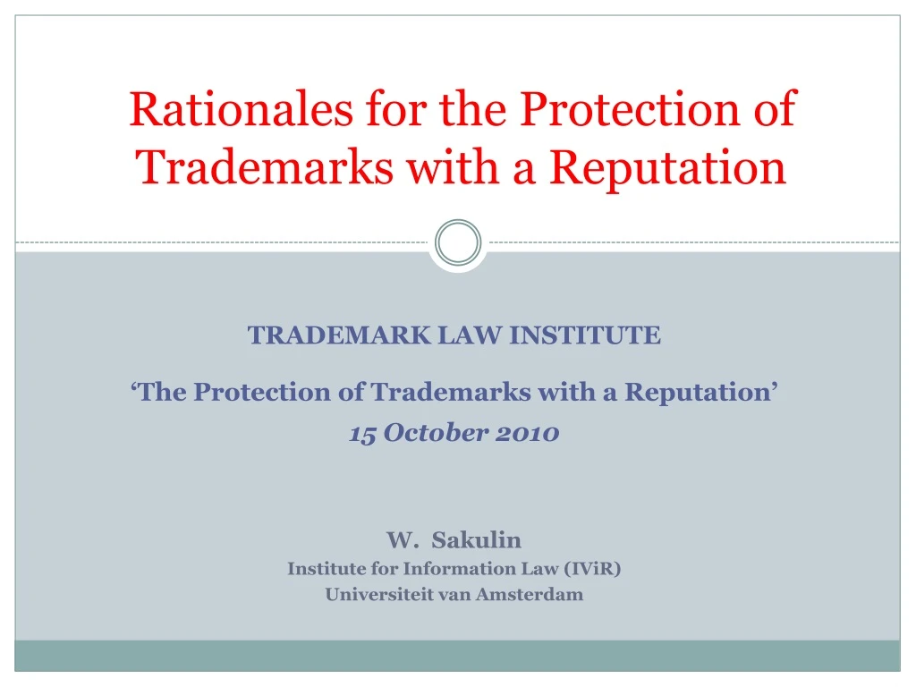 rationales for the protection of trademarks with a reputation