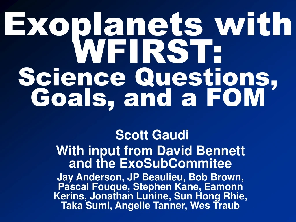 exoplanets with wfirst science questions goals and a fom