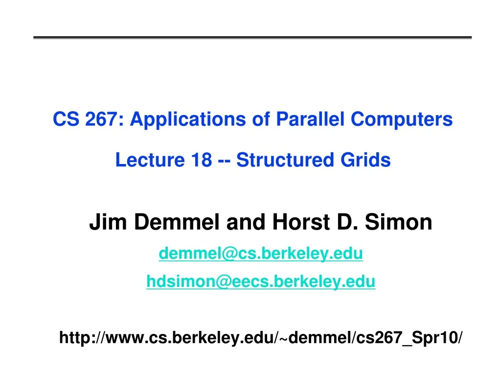 cs 267 applications of parallel computers lecture 18 structured grids