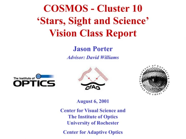 COSMOS - Cluster 10 ‘Stars, Sight and Science’ Vision Class Report
