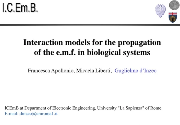 Interaction models for the propagation  of the e.m.f. in biological systems