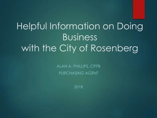 Helpful Information on Doing Business  with the City of Rosenberg