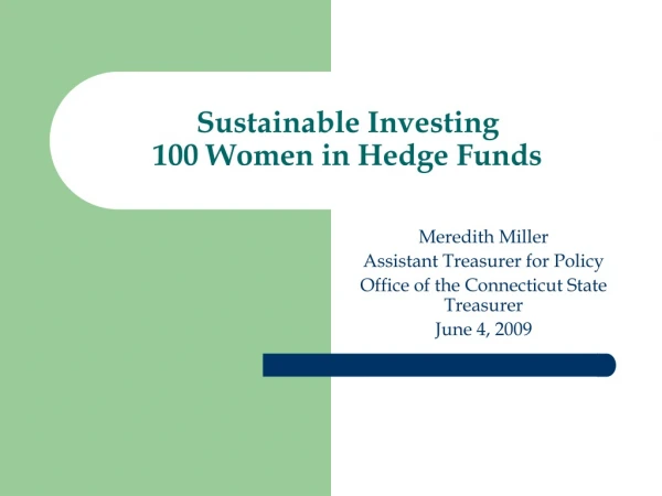 Sustainable Investing 100 Women in Hedge Funds