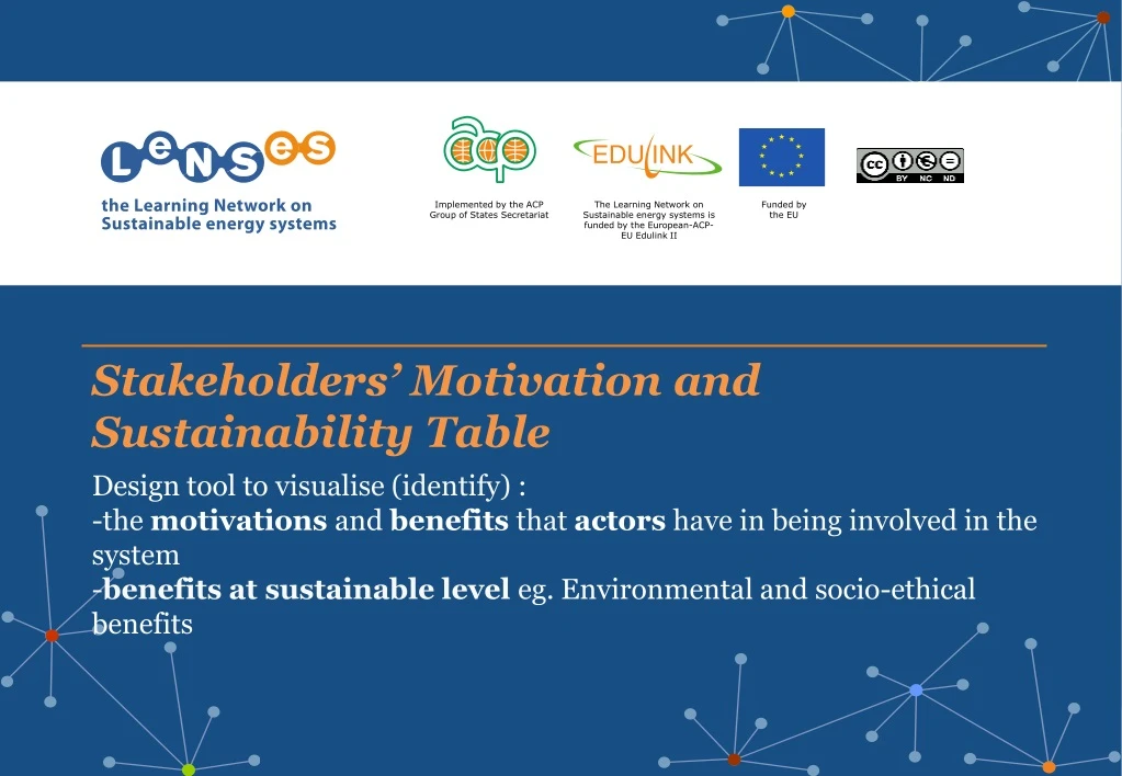 stakeholders motivation and sustainability table