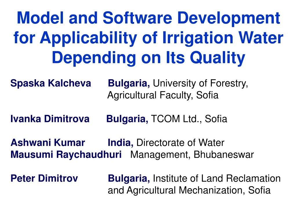 model and software development for applicability of irrigation water depending on its quality