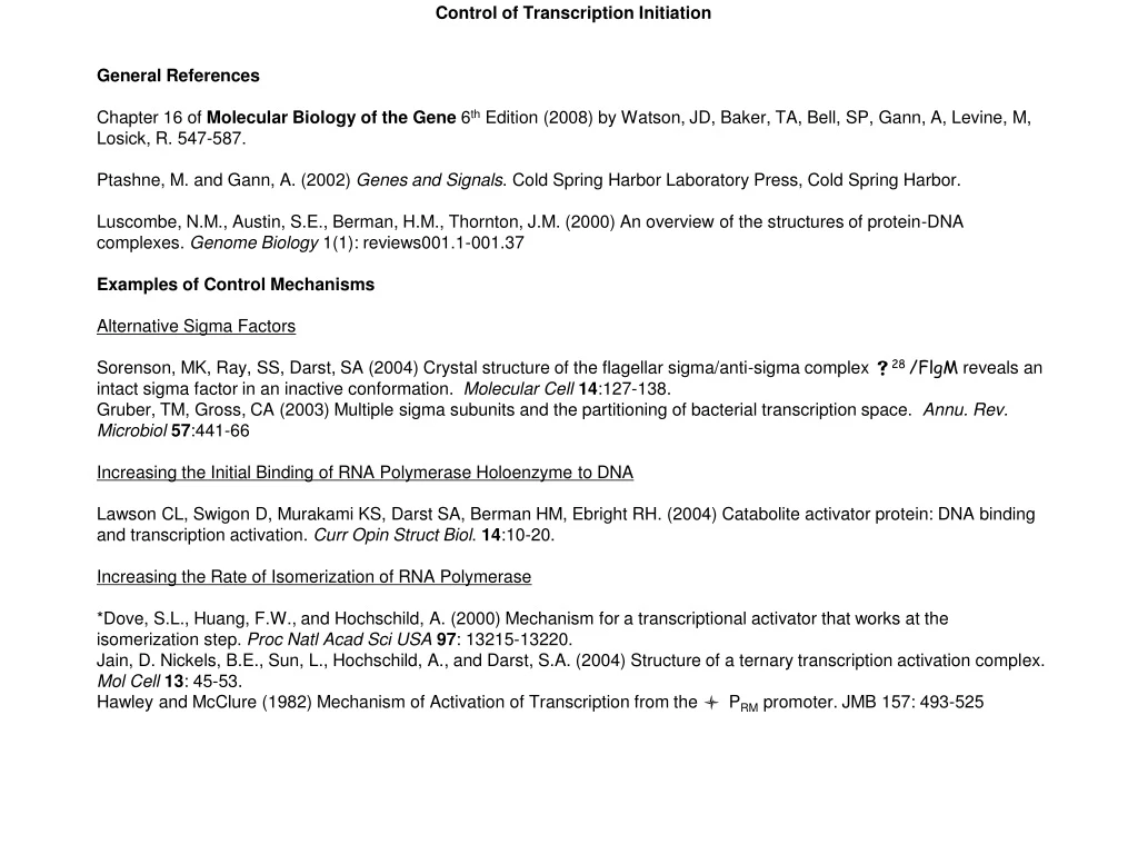 control of transcription initiation general