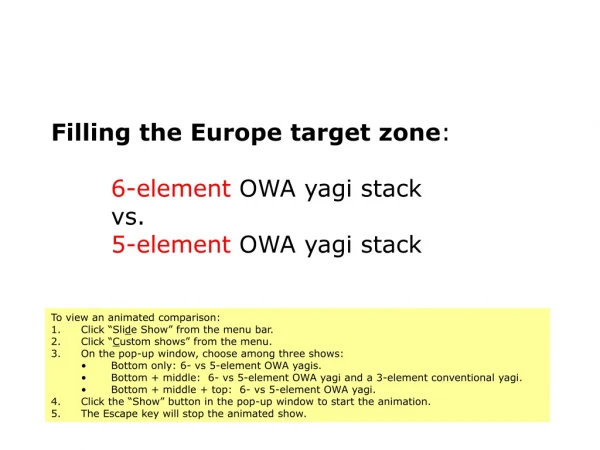 Filling the Europe target zone : 6-element  OWA  yagi stack 	vs. 5-element  OWA yagi stack