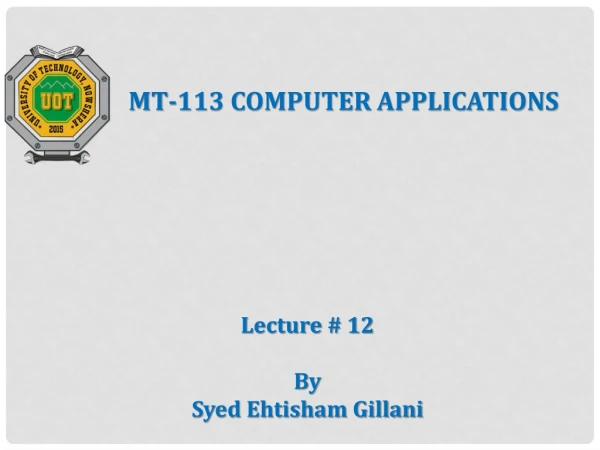 MT-113 COMPUTER APPLICATIONS