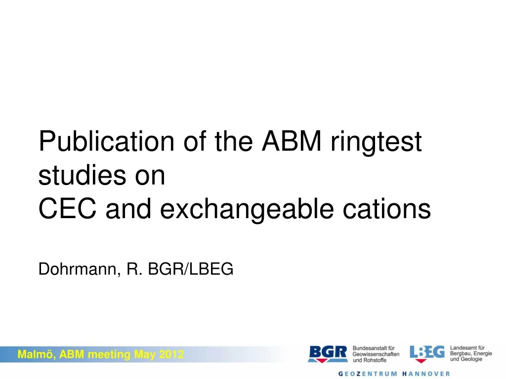 publication of the abm ringtest studies on cec and exchangeable cations dohrmann r bgr lbeg