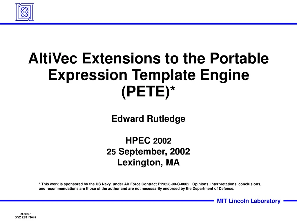altivec extensions to the portable expression template engine pete