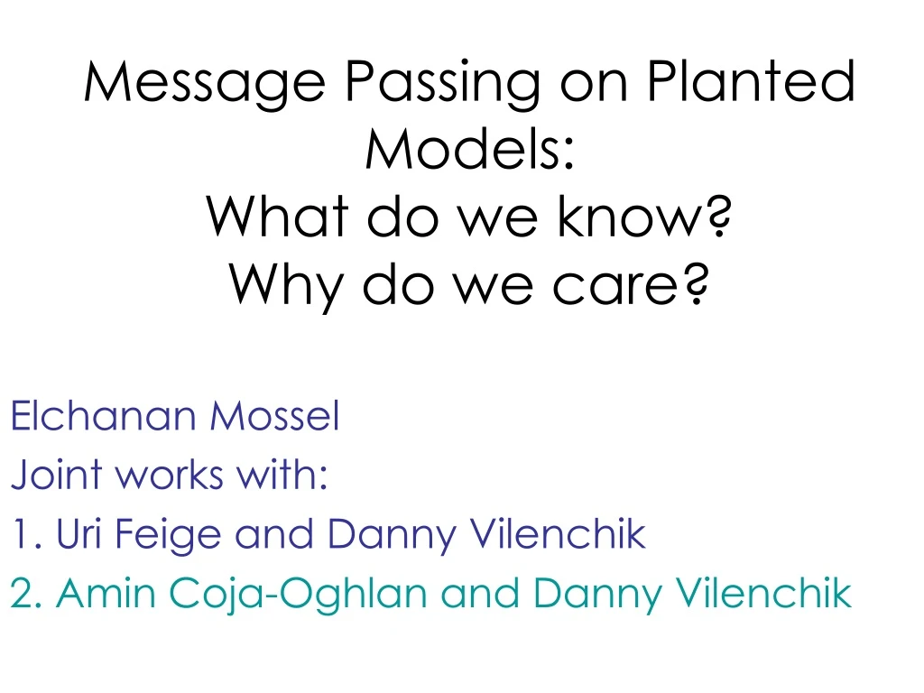 message passing on planted models what do we know why do we care