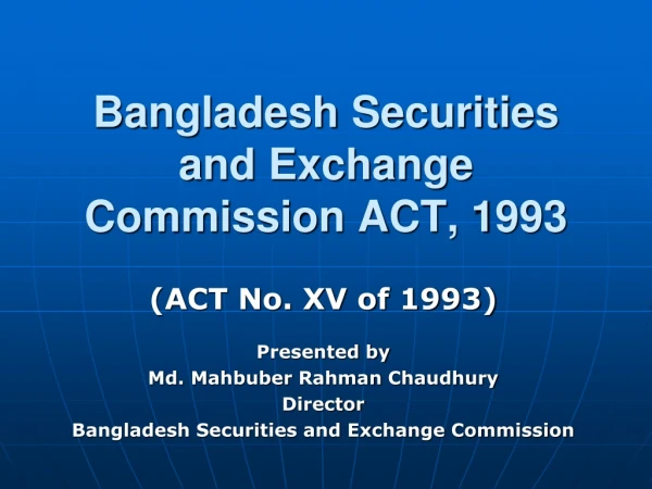 Bangladesh Securities and Exchange Commission ACT, 1993