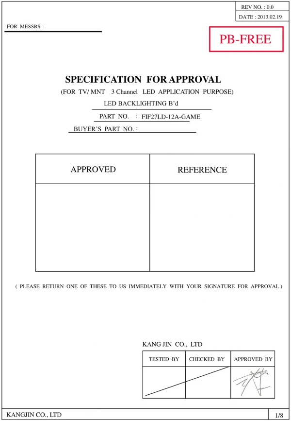 SPECIFICATION  FOR APPROVAL