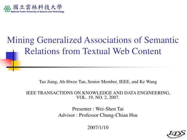 Mining Generalized Associations of Semantic Relations from Textual Web Content