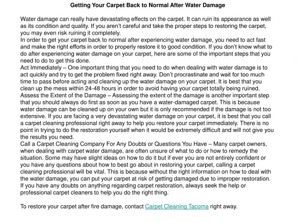 Getting Your Carpet Back to Normal After Water Damage