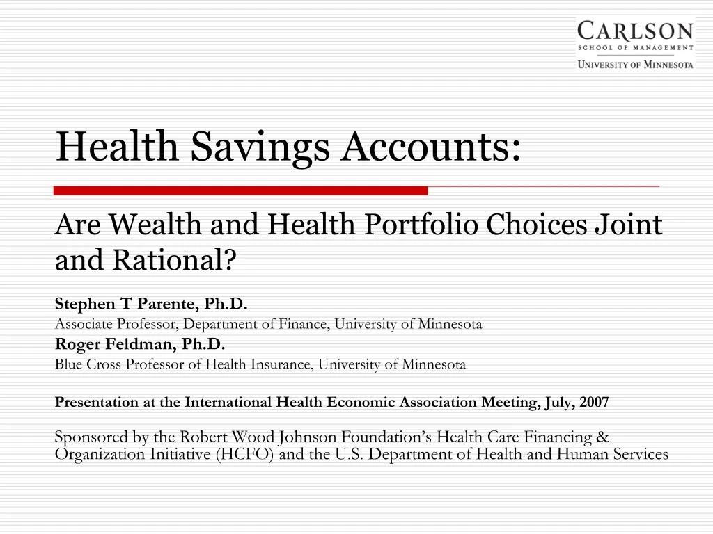 health savings accounts are wealth and health portfolio choices joint and rational