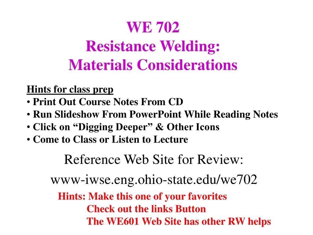 reference web site for review www iwse eng ohio state edu we702