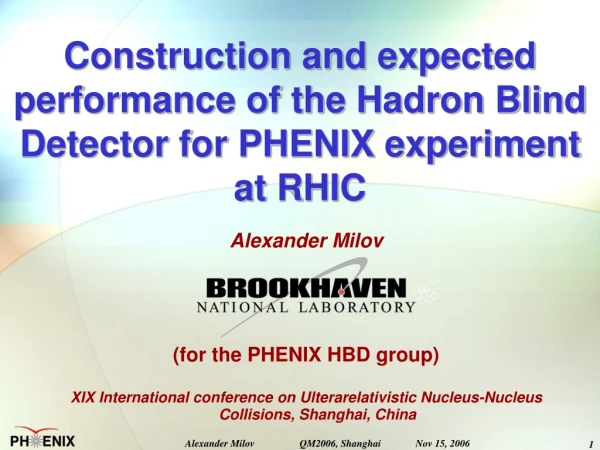 Construction and expected performance of the Hadron Blind Detector for PHENIX experiment at RHIC