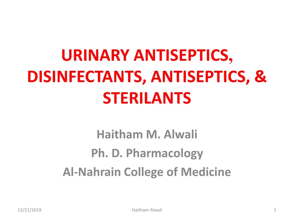 urinary antiseptics disinfectants antiseptics sterilants