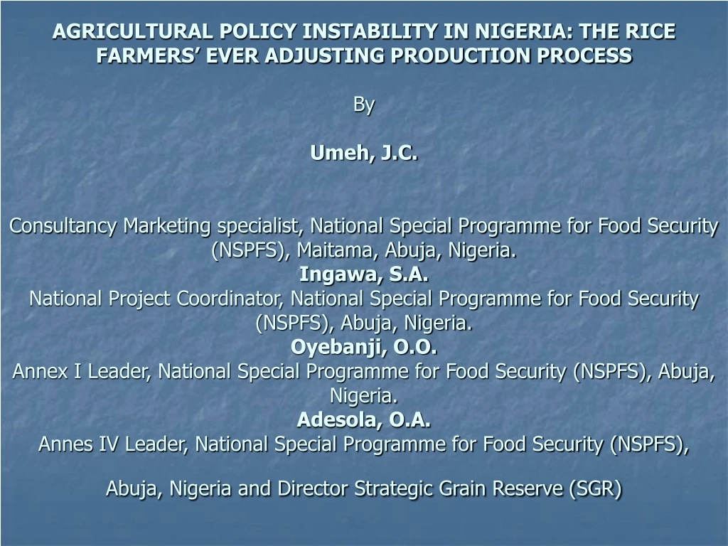 agricultural policy instability in nigeria