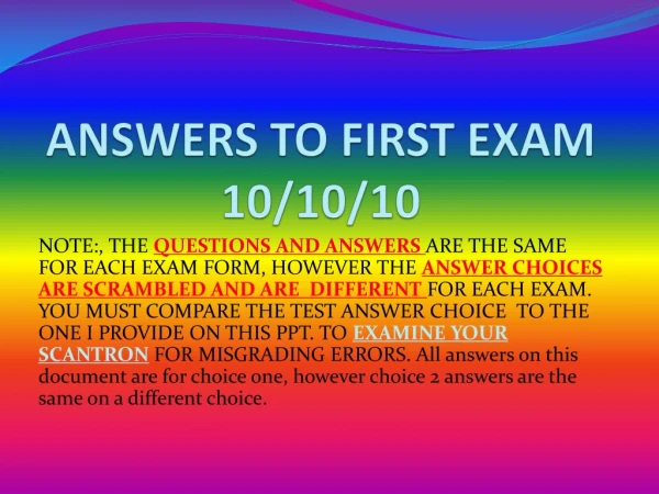 ANSWERS TO FIRST EXAM 10/10/10
