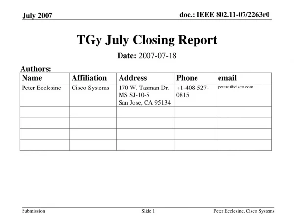 TGy July Closing Report