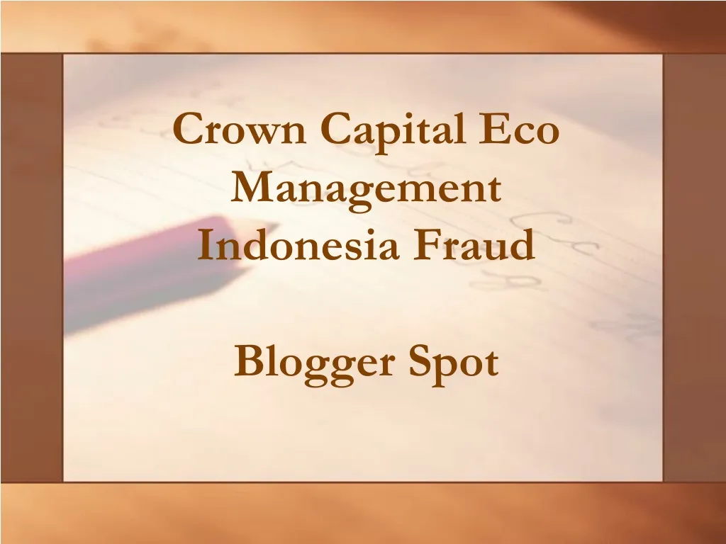 crown capital eco management indonesia fraud blogger spot