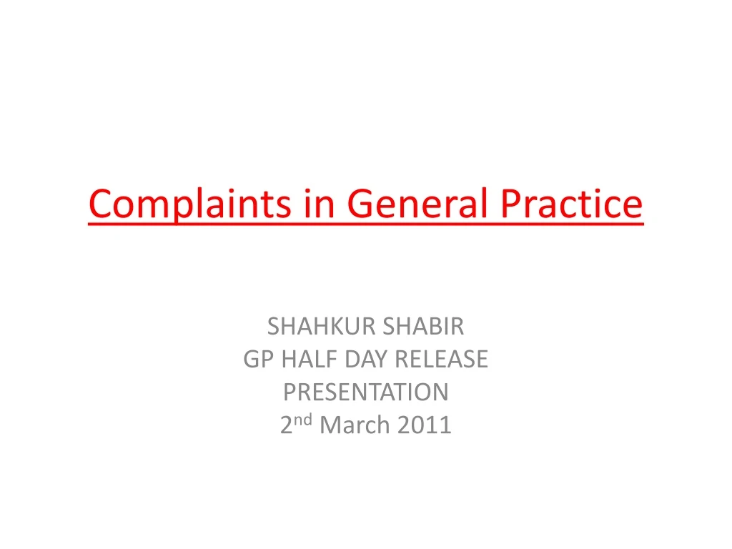 complaints in general practice