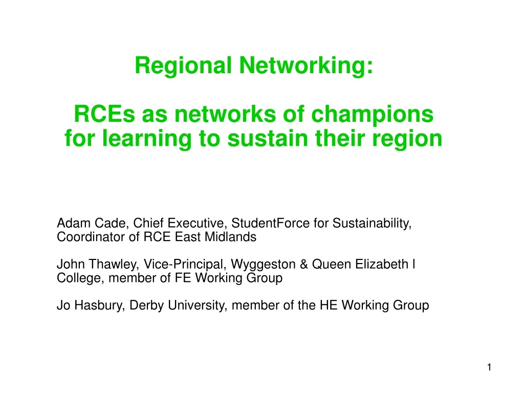 regional networking rces as networks of champions