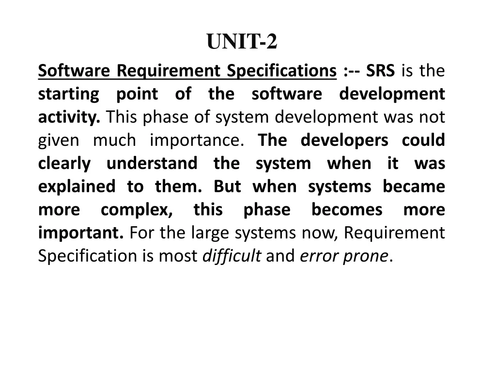 unit 2 software requirement specifications