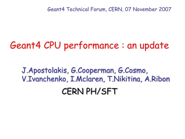 Geant4 CPU performance : an update