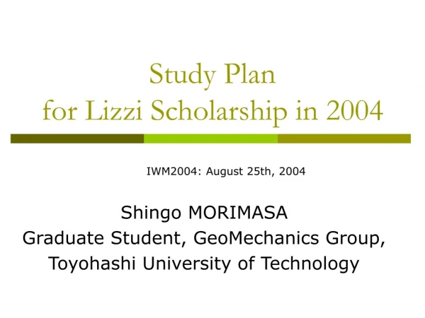 Study Plan  for Lizzi Scholarship in 2004