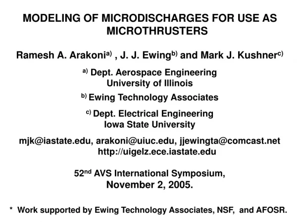 MODELING OF MICRODISCHARGES FOR USE AS MICROTHRUSTERS