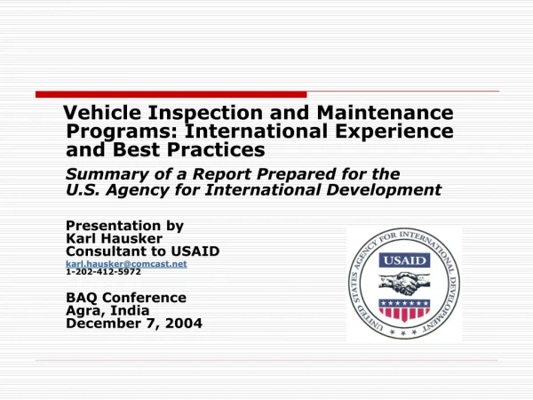 Vehicle Inspection and Maintenance Programs: International Experience  and Best Practices