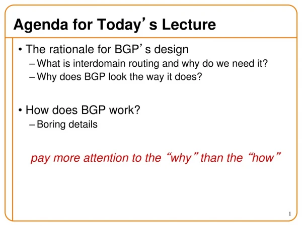 Agenda for Today ’ s Lecture