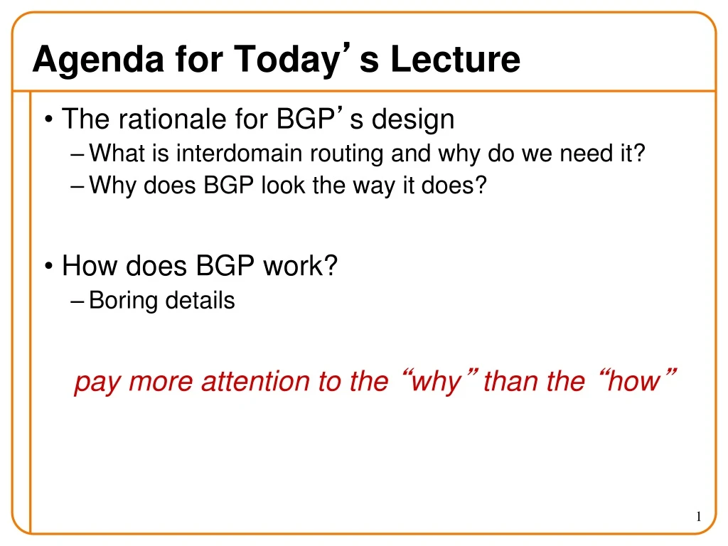 agenda for today s lecture