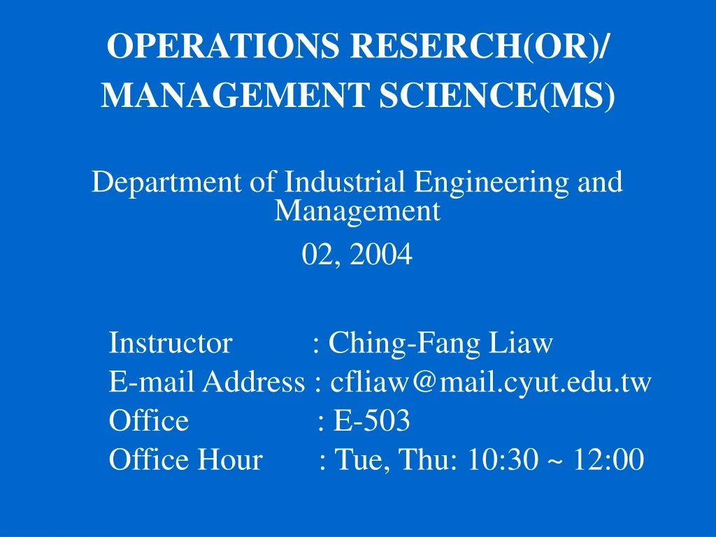 operations reserch or management science ms