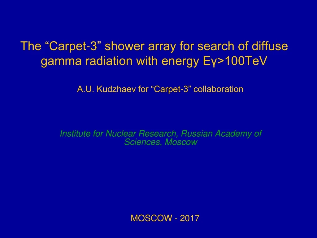 the carpet 3 shower array for search of diffuse gamma radiation with energy e 100tev