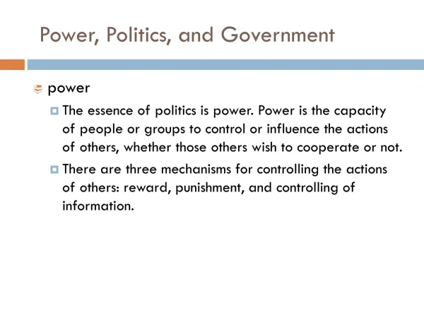 Power, Politics, and Government