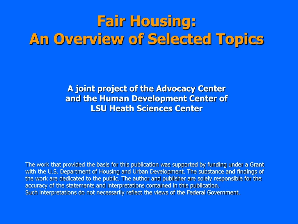 fair housing an overview of selected topics