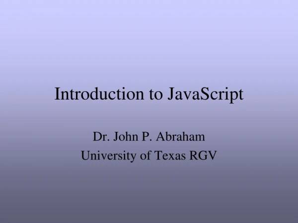 Introduction to JavaScript