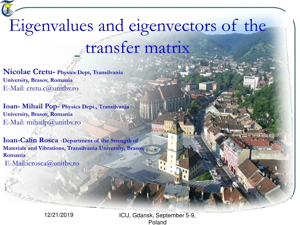 PPT - Eigenvalues And Eigenvectors Of The Transfer Matrix PowerPoint ...