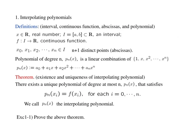 1. Interpolating polynomials