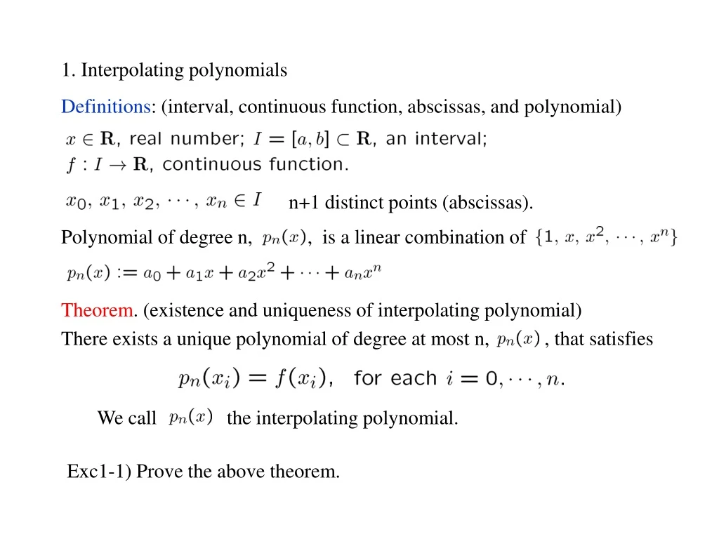 1 interpolating polynomials