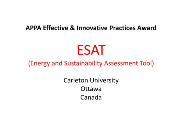 APPA Effective &amp; Innovative Practices Award ESAT (Energy and Sustainability Assessment Tool)